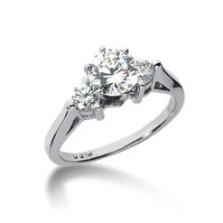 14K White Gold Designer 3 Stone Diamond Engagement Ring 0.80ct