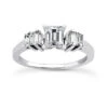 14K White Gold Designer Baguette And Round Diamond Engagement Ring 0.86ct