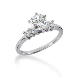 14K White Gold Designer Prong Set Diamond Engagement Ring Set 0.95ct