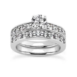 14K White Gold Designer Diamond Engagement Ring Set 1.19ct
