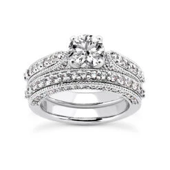 14K White Gold Designer Diamond Engagement Ring Set 1.49ct