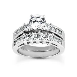 14K White Gold Designer Diamond Engagement Ring Set 1.56ct
