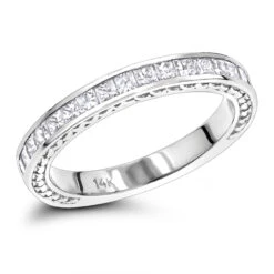 14K White Gold Designer Diamond Wedding Band For Women Princess Cut Diamonds 0.7ct