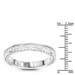 14K White Gold Designer Diamond Wedding Band For Women Princess Cut Diamonds 0.7ct -Urban Jewels Shop 14k gold designer diamond wedding band for women princess cut diamonds 07ct rulerwh