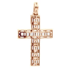 Luxurman 4 Carat Round & Baguette Diamond Cross Pendant For Men 14K Yellow Gold -Urban Jewels Shop 14k gold diamond cross pendant for men 4 carats round baguette diamonds 803240 back rose