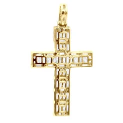 Luxurman 4 Carat Round & Baguette Diamond Cross Pendant For Men 14K Yellow Gold -Urban Jewels Shop 14k gold diamond cross pendant for men 4 carats round baguette diamonds 803240 back yellow