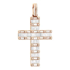 Luxurman 4 Carat Round & Baguette Diamond Cross Pendant For Men 14K Yellow Gold -Urban Jewels Shop 14k gold diamond cross pendant for men 4 carats round baguette diamonds 803240 rose
