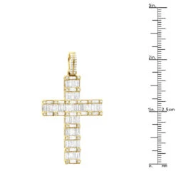 Luxurman 4 Carat Round & Baguette Diamond Cross Pendant For Men 14K Yellow Gold -Urban Jewels Shop 14k gold diamond cross pendant for men 4 carats round baguette diamonds 803240 ruler yellow
