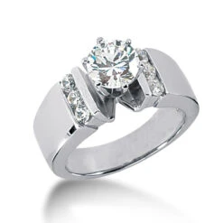 14K White Gold Prong And Channel Set Diamond Designer Engagement Ring 0.80ct