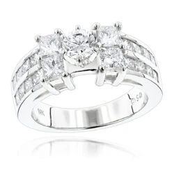 14K White Gold Diamond Designer Engagement Ring 2.90ct