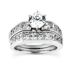 14K White Gold Diamond Designer Engagement Ring Set 2.94ct