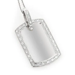 14K White Gold Diamond Dog Tag Military Pendant 0.70ct
