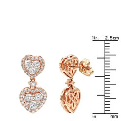 14K Rose Gold Diamond Double Heart Drop Earrings For Women 1.7ct By Luxurman -Urban Jewels Shop 14k gold diamond double heart drop earrings for women 17ct by luxurman rulerro