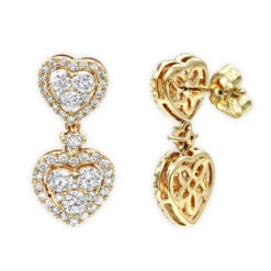 14K Rose Gold Diamond Double Heart Drop Earrings For Women 1.7ct By Luxurman -Urban Jewels Shop 14k gold diamond double heart drop earrings for women 17ct by luxurman ye