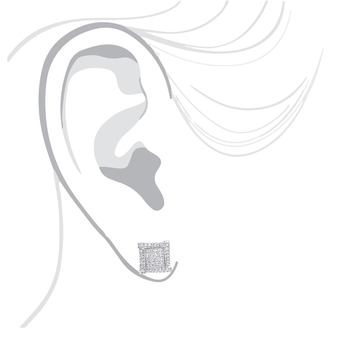 14K White Gold Diamond Earring For Men Single Stud Princess Round Diamonds 0.5ct 6 14K White Gold Diamond Earring For Men Single Stud Princess Round Diamonds 0.5ct - Image 6