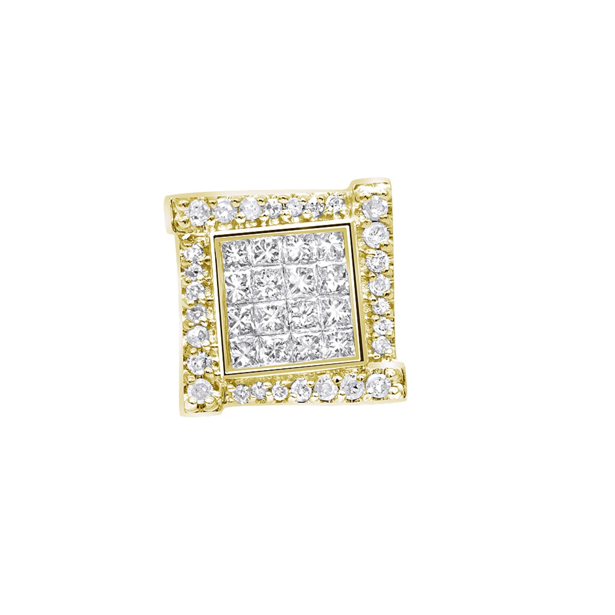 14K White Gold Diamond Earring For Men Single Stud Princess Round Diamonds 0.5ct 3 14K White Gold Diamond Earring For Men Single Stud Princess Round Diamonds 0.5ct - Image 3