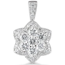 14K White Gold Diamond Flower Pendant 2.29ct