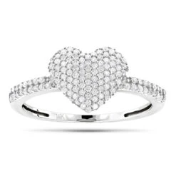 14K White Gold Diamond Heart Ring For Women 0.39ct