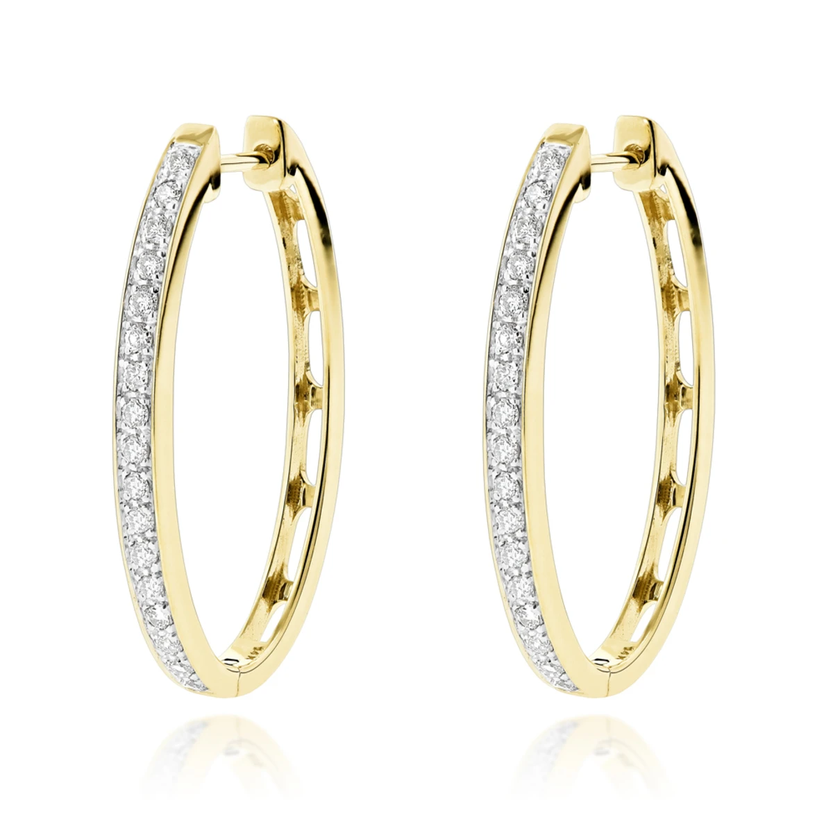 14K White Gold Oval Diamond Hoop Earrings For Women 0.71ct 2 14K White Gold Oval Diamond Hoop Earrings For Women 0.71ct - Image 2