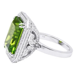 14K White Gold Diamond Peridot Quartz Cocktail Ring 13ct -Urban Jewels Shop 14k gold diamond peridot quartz cocktail ring 13ct back white