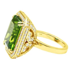 14K White Gold Diamond Peridot Quartz Cocktail Ring 13ct -Urban Jewels Shop 14k gold diamond peridot quartz cocktail ring 13ct back yellow