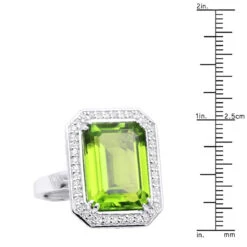 14K White Gold Diamond Peridot Quartz Cocktail Ring 13ct -Urban Jewels Shop 14k gold diamond peridot quartz cocktail ring 13ct ruler white