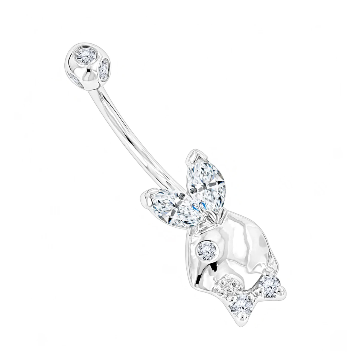 14K White Gold Genuine Diamond Playboy Bunny Belly Button Ring 1.06ct 1 14K White Gold Genuine Diamond Playboy Bunny Belly Button Ring 1.06ct