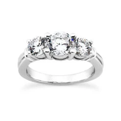 Thin 14K White Gold Diamond Three Stone Engagement Ring 0.45ct