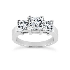 14K White Gold Diamond Three Stone Engagement Ring 0.80ct 3.5mm