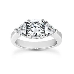 14K White Gold Diamond Three Stones Engagement Ring 0.80ct 1.6mm