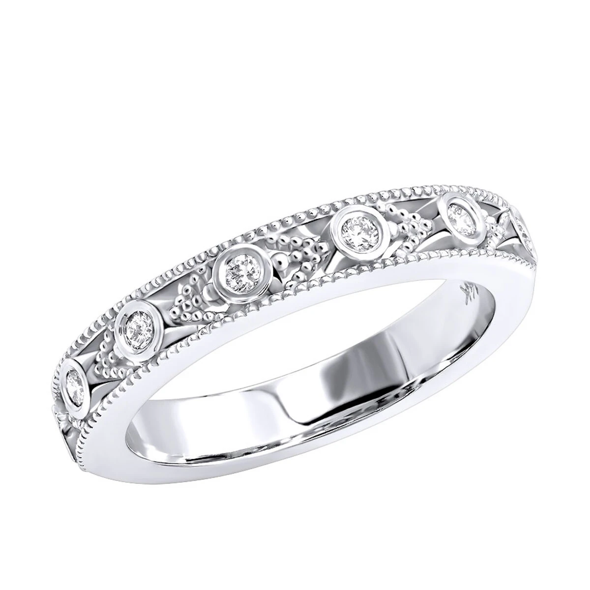 Thin 14K White Gold Diamond Unique Engagement Band 0.14ct 1/8in (3mm) 1 Thin 14K White Gold Diamond Unique Engagement Band 0.14ct 1/8in (3mm)
