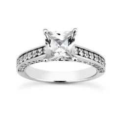 14K White Gold Diamond Unique Engagement Ring 1.21ct 2.8mm
