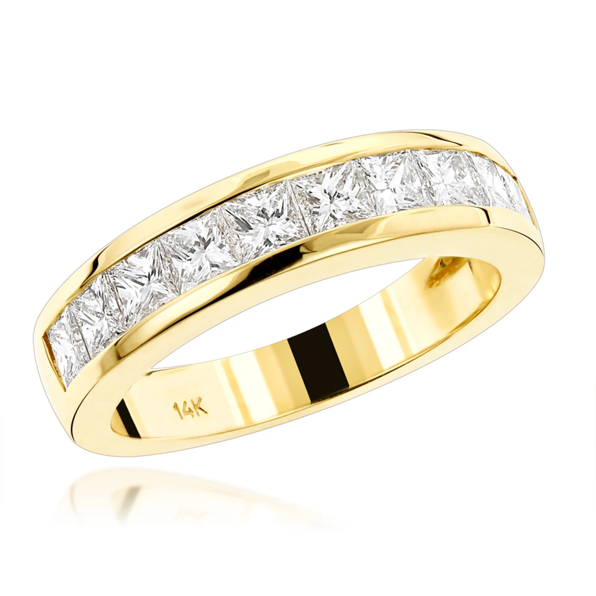 14K Yellow Gold G/VS Princess Cut Diamond Wedding Band 1.75ct 1 14K Yellow Gold G/VS Princess Cut Diamond Wedding Band 1.75ct
