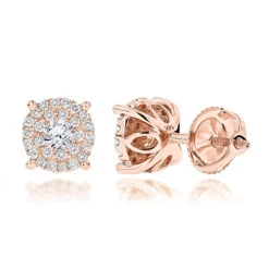 14K Yellow Gold Halo Round Stud Diamond Earrings 0.6ct Clusters -Urban Jewels Shop 14k gold halo round stud diamond earrings 065ct ro