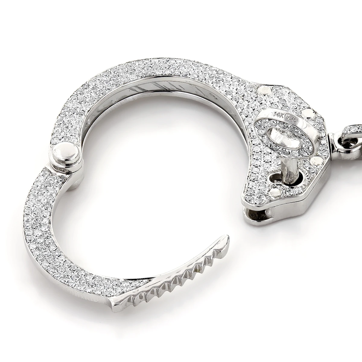 14K White Gold Handcuffs With Key Diamond Pendant 9ct Miniature Cuffs 3 14K White Gold Handcuffs With Key Diamond Pendant 9ct Miniature Cuffs - Image 3