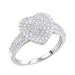 14K White Gold Heart Diamond Ring For Women Cluster Setting 0.8ct By Luxurman