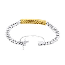 14K Yellow Gold ID Plate Miami Cuban Link Chain Men's Diamond Bracelet 2 Carat -Urban Jewels Shop 14k gold id plate miami cuban link chain mens diamond bracelet 2 carat 000761 backye
