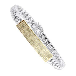 14K Yellow Gold ID Plate Miami Cuban Link Chain Men's Diamond Bracelet 2 Carat