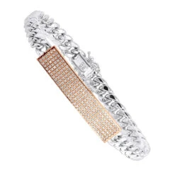 14K Yellow Gold ID Plate Miami Cuban Link Chain Men's Diamond Bracelet 2 Carat -Urban Jewels Shop 14k gold id plate miami cuban link chain mens diamond bracelet 2 carat 000761 ro