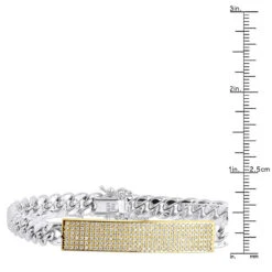 14K Yellow Gold ID Plate Miami Cuban Link Chain Men's Diamond Bracelet 2 Carat -Urban Jewels Shop 14k gold id plate miami cuban link chain mens diamond bracelet 2 carat 000761 rulerye