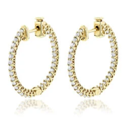 14K Yellow Gold Inside Out Diamond Hoop Earrings 1.85ct