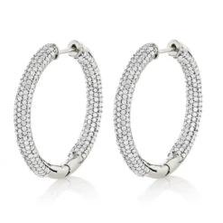 14K White Gold Inside Out Diamond Hoop Earrings 2 Carats