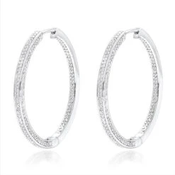 14K White Gold Inside Out Diamond Hoop Earrings For Women 1 Carat By Luxurman