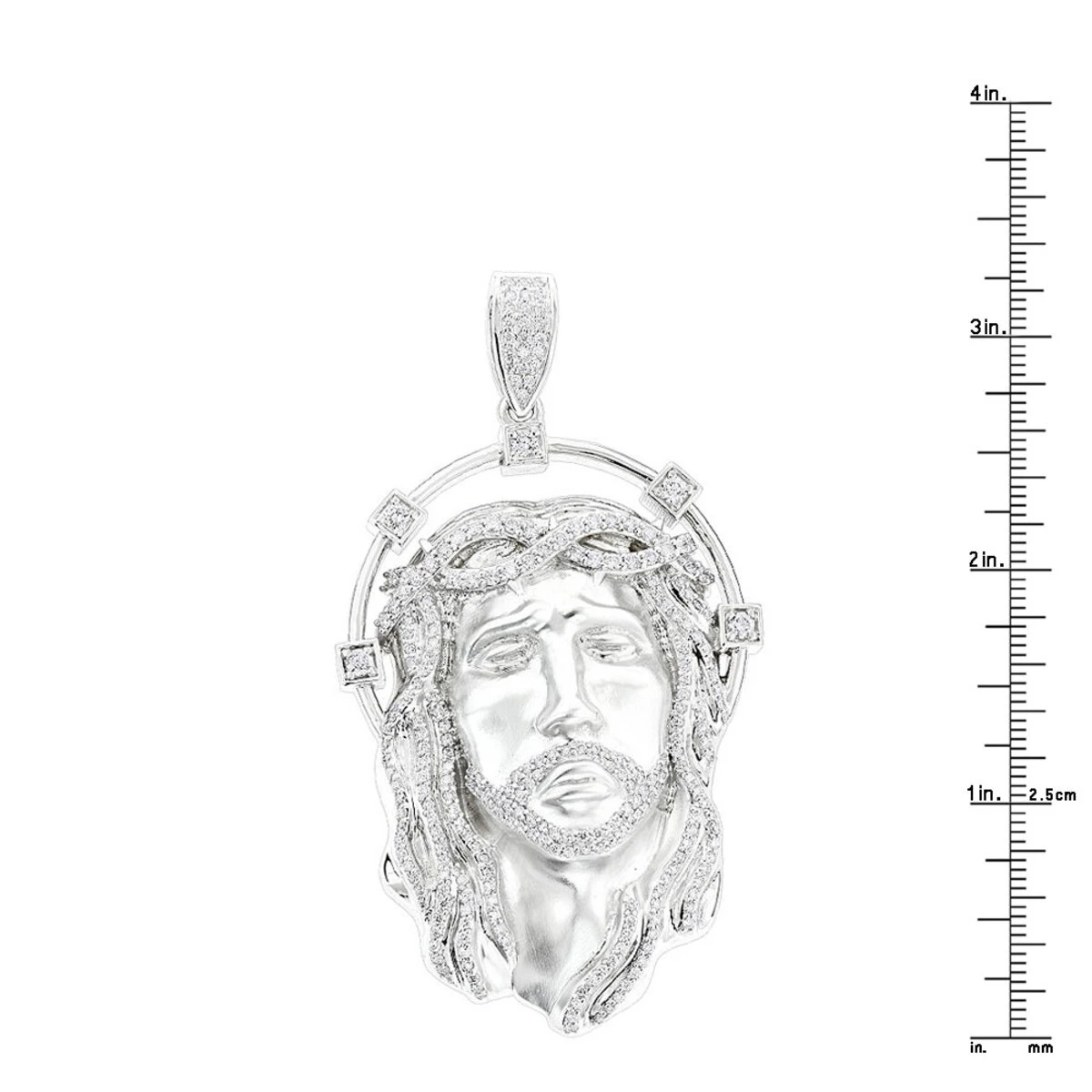 Hip Hop 14K White Gold Jesus Face Diamond Pendant For Men 3.55ct 6 Hip Hop 14K White Gold Jesus Face Diamond Pendant For Men 3.55ct - Image 6