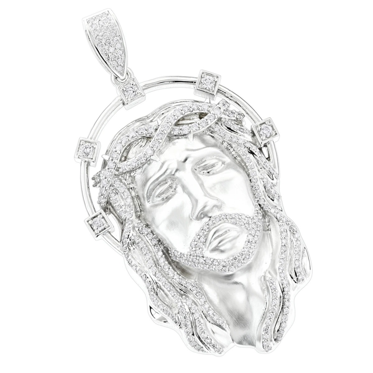 Hip Hop 14K White Gold Jesus Face Diamond Pendant For Men 3.55ct 1 Hip Hop 14K White Gold Jesus Face Diamond Pendant For Men 3.55ct