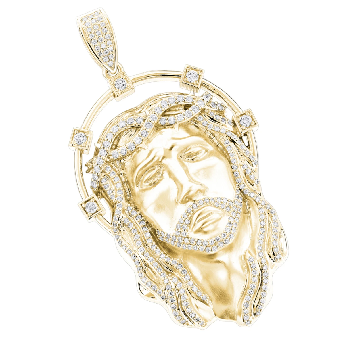 Hip Hop 14K White Gold Jesus Face Diamond Pendant For Men 3.55ct 2 Hip Hop 14K White Gold Jesus Face Diamond Pendant For Men 3.55ct - Image 2