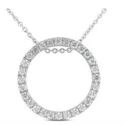 14K White Gold Ladies Circle Diamond Necklace 0.64ct