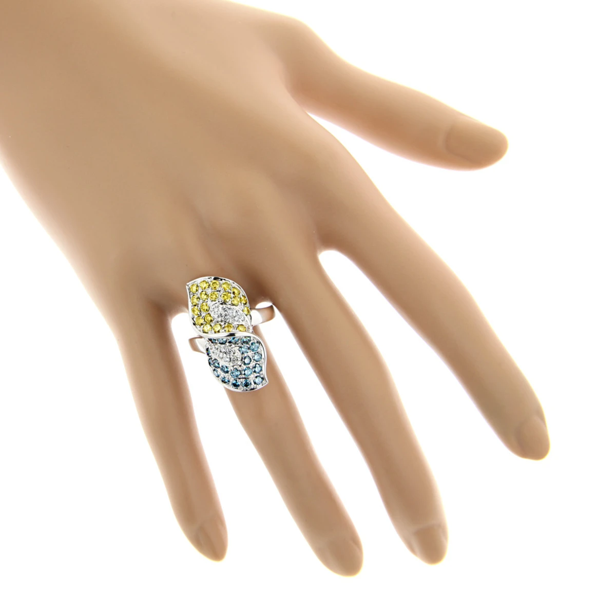 14K White Gold Ladies Designer Yellow White Blue Diamond Ring 1.82ct 3 14K White Gold Ladies Designer Yellow White Blue Diamond Ring 1.82ct - Image 3