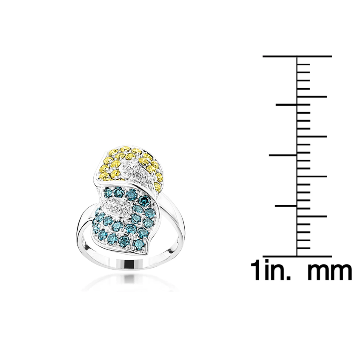 14K White Gold Ladies Designer Yellow White Blue Diamond Ring 1.82ct 4 14K White Gold Ladies Designer Yellow White Blue Diamond Ring 1.82ct - Image 4