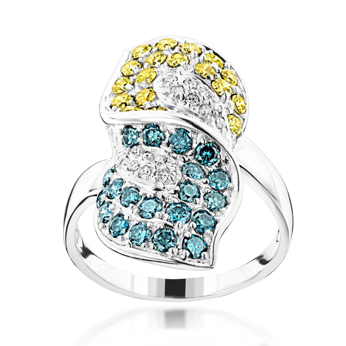 14K White Gold Ladies Designer Yellow White Blue Diamond Ring 1.82ct 1 14K White Gold Ladies Designer Yellow White Blue Diamond Ring 1.82ct